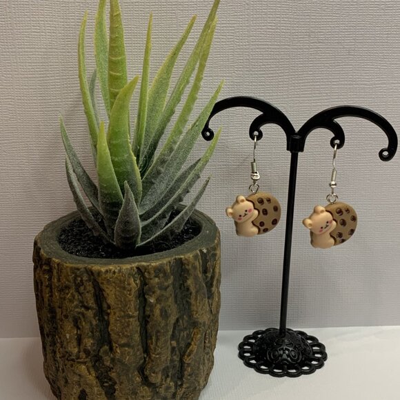 Teddy Bear Earring, Chocolate Chip Earring, Funny Food Earring, Bear Earring - Picture 5 of 5